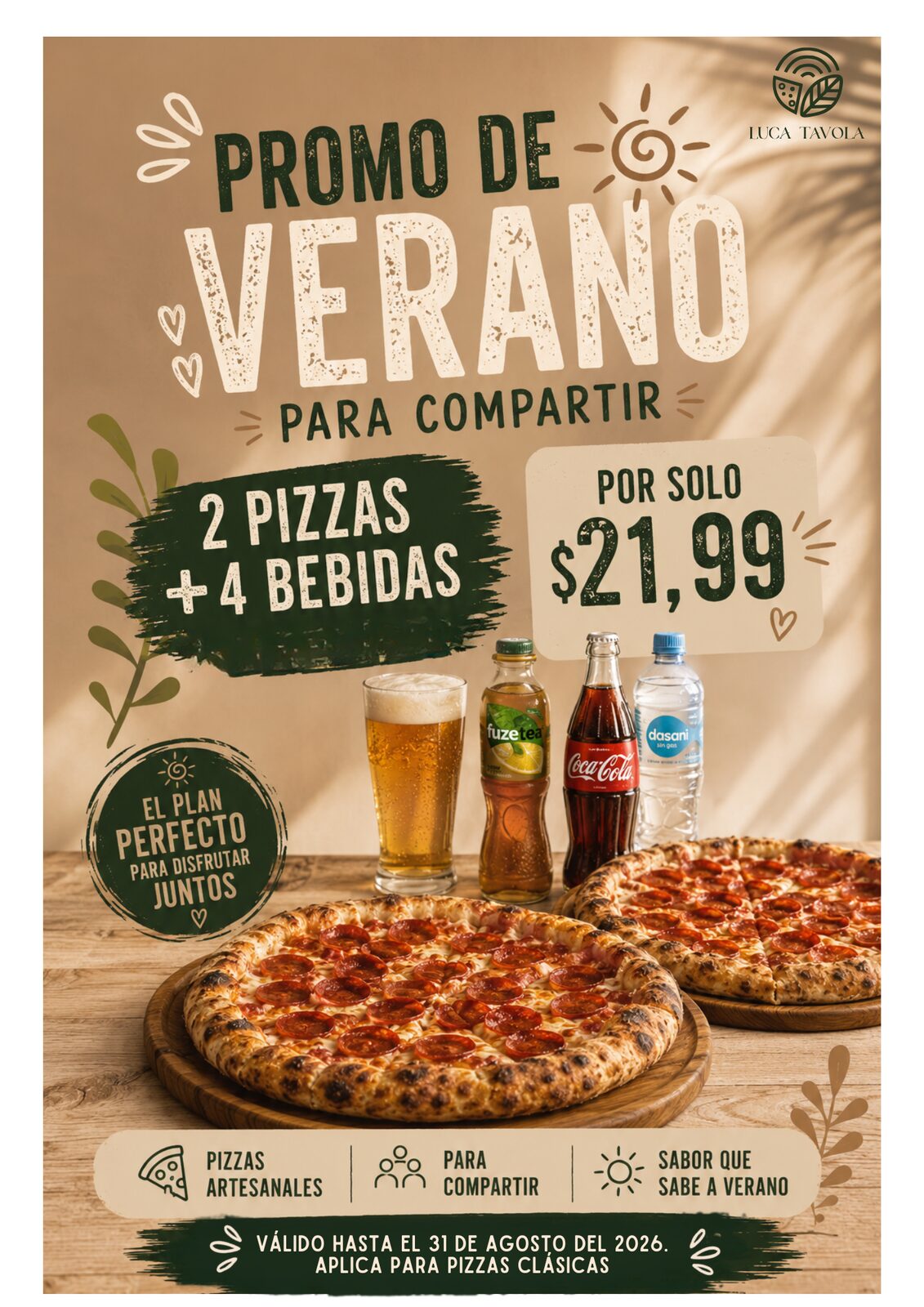Promoción de pizzas Luca Tavola